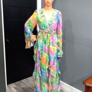 Show Me Your MuMu Jenny Ruffle Maxi Dress Multicolor Women's Dress Size S
